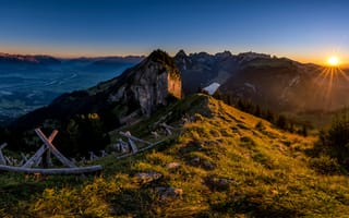 Картинка Альпы, Швейцария, солнца, Горы, Hoher, альп, Пейзаж, гора, Природа, Kasten, Солнце