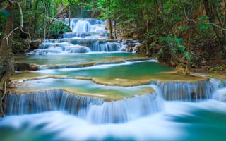 Картинка Таиланд, Erawan, Водопады, Park, Province, Waterfall, Kanchanaburi, Парки, парк, Природа, National