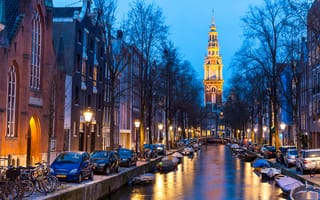 Картинка Амстердам, Нидерланды, голландия, Вечер, Водный, Города, канал, город