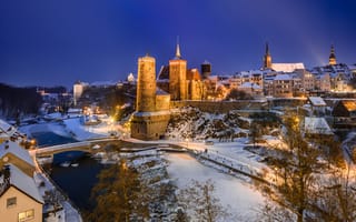 Картинка Германия, Башня, зимние, Замки, Зима, башни, Вечер, Bautzen, город, Города, замок