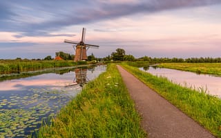 Картинка голландия, мельницы, Мельница, Водный, ветряная, Природа, Нидерланды, Holland, канал, мельница, South