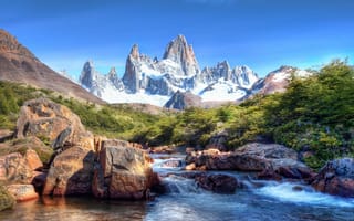 Картинка Аргентина, Fitzroy, Камни, Горы, речка, Peak, Patagonia, река, Камень, Реки, гора, Природа
