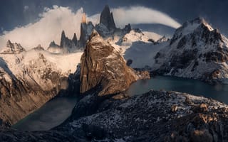 Картинка Аргентина, Панорама, скалы, скале, Природа, Скала, панорамная, Облака, Massif, облачно, Утес, гора, Горы, Patagonia, Fitzroy, облако