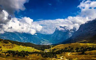 Картинка альп, Швейцария, Природа, гора, Альпы, Jungfrau, Горы, облако, облачно, Облака, Долина