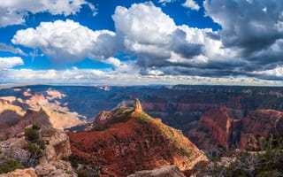 Картинка Гранд-Каньон, парк, Парки, америка, панорамная, каньоны, Панорама, каньона, облачно, США, облако, штаты, Каньон, Природа, Arizona, Пейзаж, Облака