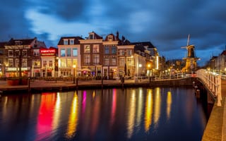 Картинка Нидерланды, Leiden, город, набережной, Набережная, Здания, Водный, Города, Дома, канал, голландия