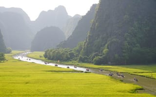 Картинка Вьетнам, Tam, Природа, Горы, Kok, Реки, Binh, гора, река, речка, National, Park, Ninh, Лодки