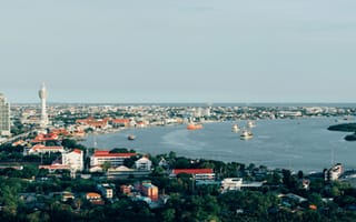 Картинка Бангкок, Таиланд, река, корабль, Города, панорамная, Корабли, Реки, Панорама, речка, город