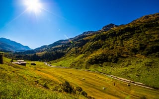 Картинка Швейцария, Graubünden, солнца, Солнце, Природа, Горы, Небо, гора
