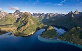Обои Лофотенские, острова, гора, Норвегия, Горы, Фьорд, Grunnførfjord, Природа