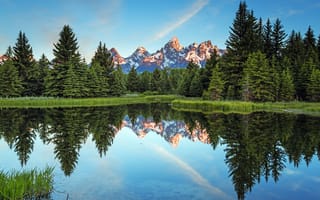 Картинка США, Grand, Природа, Озеро, америка, гора, Горы, лес, Леса, штаты, National, Park, Wyoming, Teton