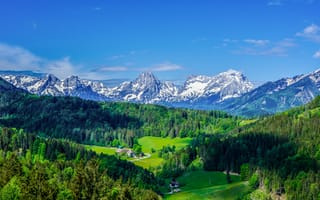 Картинка альп, Австрия, Альпы, Леса, Природа, лес, панорамная, Долина, Пейзаж, Панорама