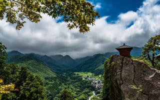 Картинка Япония, Tohoku, облачно, гора, Утес, Горы, Природа, скалы, скале, Облака, Скала, Пейзаж, облако