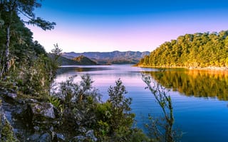 Картинка Новая, Зеландия, Lake, Горы, Утро, Озеро, Waikaremoana, Природа, гора