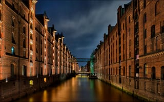 Картинка Гамбург, Германия, канал, Здания, Водный, Wearhouse, город, Города, Дома