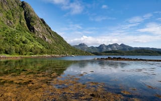 Картинка Норвегия, Troms, Grunnfjorden, Горы, Фьорд, Природа, гора