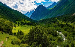 Картинка Issyk-Ata, Gorge, Kyrgyzstan, облако, Природа, деревьев, дерево, гора, дерева, Горы, Облака, облачно, Деревья