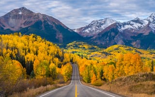 Обои США, Colorado, америка, штаты, Осень, осенние, Дороги, гора, Природа, Горы, Пейзаж