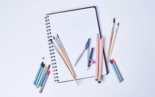 Картинка Карандаши, Блокнот, Кисть, карандашей, Кисточки, карандаш, сером, карандаша, Серый, фоне