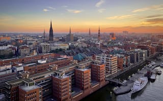 Картинка Гамбург, Германия, Здания, Дома, Города, суда, город, Речные, Сверху