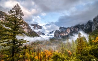Картинка Йосемити, Калифорния, облачно, Парки, калифорнии, штаты, Осень, Природа, облако, США, америка, Горы, осенние, Облака, гора, парк