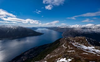 Картинка Норвегия, Hardangerfjord, гора, Фьорд, Природа, Горы, Небо