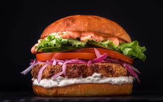 Картинка Гамбургер, бутерброд, на, Бутерброды, Еда, Продукты, черном, фоне, питания, Черный, Пища