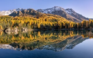 Картинка Альпы, Швейцария, осенние, Озеро, альп, отражении, отражается, Отражение, Горы, Природа, Осень, гора