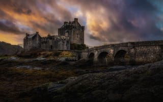 Картинка Шотландия, Eilean, Castle, Облака, замок, Мосты, Природа, мост, Donan, облачно, облако, Замки