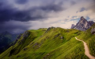 Картинка Италия, Dolomites, Природа, Тропа, Облака, гора, облако, Горы, облачно, тропы, тропинка