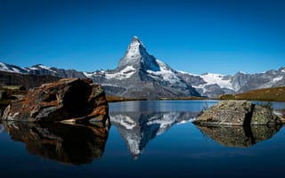 Картинка Альпы, Швейцария, Озеро, отражении, отражается, Stellisee, Отражение, альп, Природа, гора, Горы