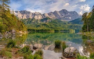 Картинка Бавария, Альпы, Германия, Камень, альп, Озеро, гора, Природа, Камни, Eibsee, Горы