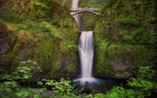 Картинка штаты, Multnomah, Мосты, Природа, Falls, Benson, америка, Creek, Oregon, Водопады, Bridge, мост, США