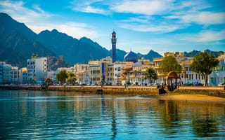 Картинка Мечеть, Muscat, Oman, город, Города, Здания, Дома, Горы, гора