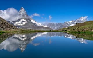 Картинка альп, Швейцария, Toblerone, отражается, Панорама, Озеро, Природа, Альпы, отражении, панорамная, гора, Отражение, 