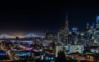 Картинка Сан-Франциско, штаты, Мосты, панорамная, Города, город, Ночные, мост, Ночь, Ina, Здания, Park, ночью, Панорама, США, америка, ночи, Дома, 