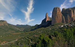 Картинка Испания, панорамная, Природа, гора, Riglos, Скала, de, Mallos, скале, скалы, Панорама, Горы
