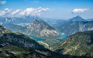 Картинка Альпы, Австрия, Heiterwanger, Горы, гора, альп, lake, Сверху, Природа