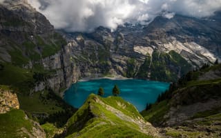 Картинка Альпы, Швейцария, Oberland, Горы, облачно, гора, Озеро, облако, Berner, альп, Облака, Природа