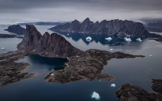 Картинка Гренландия, Scoresby, Горы, Фьорд, Скала, скале, Утес, гора, Природа, Сверху, скалы