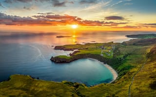 Картинка Ирландия, Donegal, Сверху, Природа, Небо, закаты, Рассветы, рассвет, закат, берег, Побережье