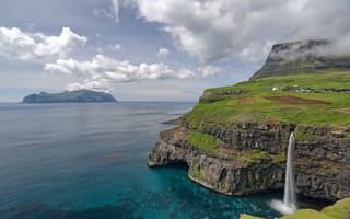 Картинка Дания, Faroe, Скала, скале, Утес, облако, облачно, Природа, Остров, Водопады, Облака, скалы, Islands