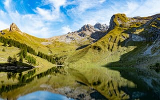 Картинка альп, Швейцария, гора, Озеро, Альпы, Bannalpsee, Горы, Природа