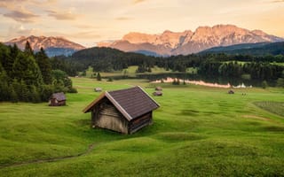 Картинка Альпы, Германия, Пейзаж, Wagenbrüchsee, гора, альп, Природа, Горы, Озеро
