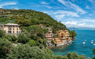 Картинка Италия, панорамная, Города, Панорама, город, Море, Дома, Portofino, Здания