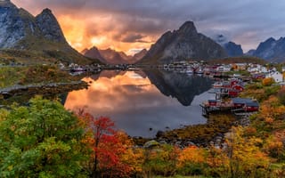 Картинка Лофотенские, острова, Природа, Осень, Норвегия, Пейзаж, Горы, осенние, гора