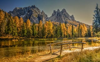 Картинка Альпы, Италия, Озеро, Природа, HDRI, Misurina, альп, HDR, Осень, осенние, гора, Горы