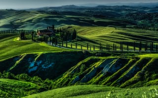 Картинка Италия, Toscana, Природа, Луга, Пейзаж, холм, Холмы, холмов
