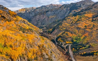 Картинка америка, Colorado, США, Горы, гора, Осень, штаты, Дороги, Природа, осенние