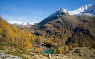 Картинка альп, Швейцария, Осень, Природа, Альпы, Озеро, Горы, Valais, осенние, гора
